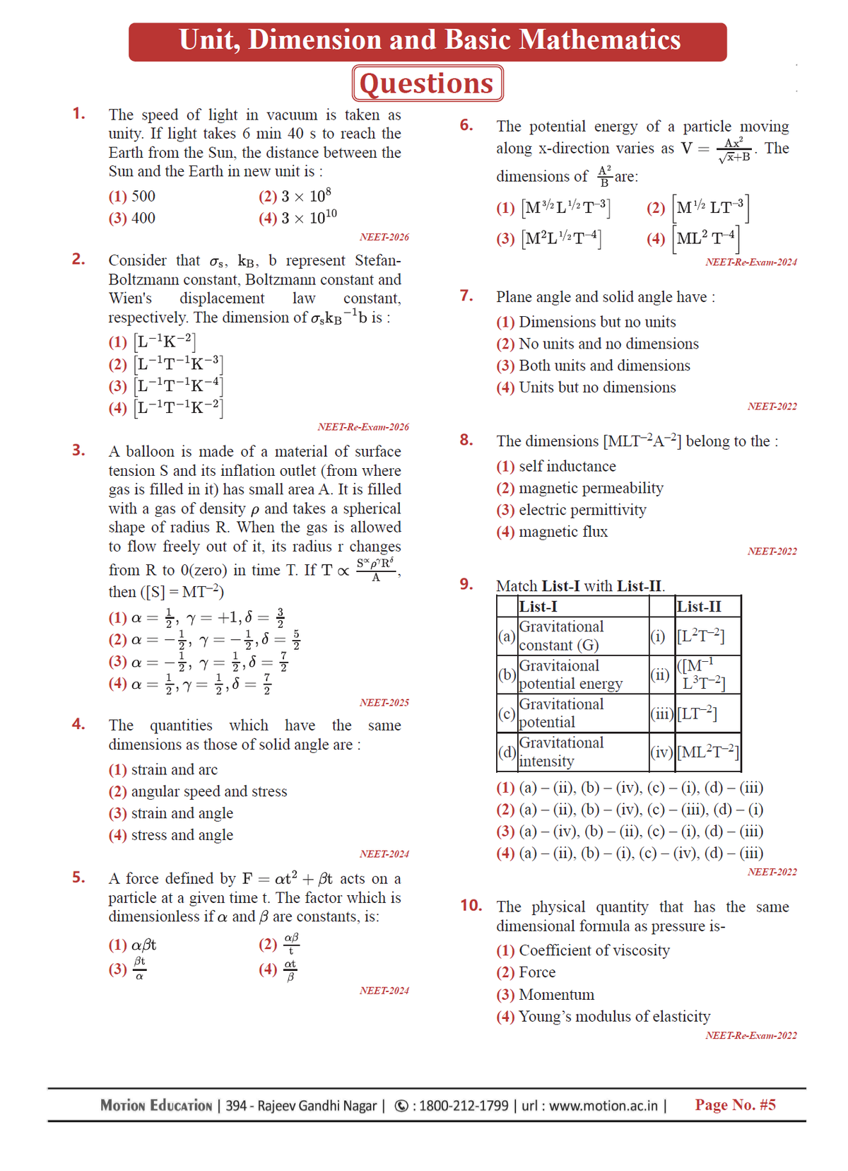 Motion Chapterwise NEET (UG) 19 Years PYQ 2008-2026 | 3800+ Questions with Detailed Text Solutions | Physics, Chemistry & Biology | Re-NEET 2026 Questions Included