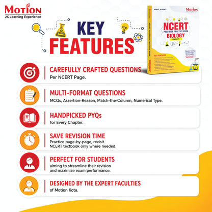 Motion NCERT Pagewise Practice Book Biology Class 11 for 2026-27 Exams | NCERT-Based Pagewise Questions, MCQs, Assertion-Reason, Match the Column, Chapterwise PYQs & Infographics | For NEET & CBSE Board Preparation