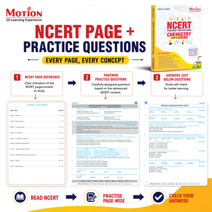 Motion NCERT Pagewise Practice Book Chemistry Class 12 (Volume 1 & 2) for 2026-27 Exams | NCERT-Based Pagewise Questions, MCQs, Assertion-Reason, Match the Column, Chapterwise PYQs & Infographics | For NEET, JEE & CBSE Board Preparation