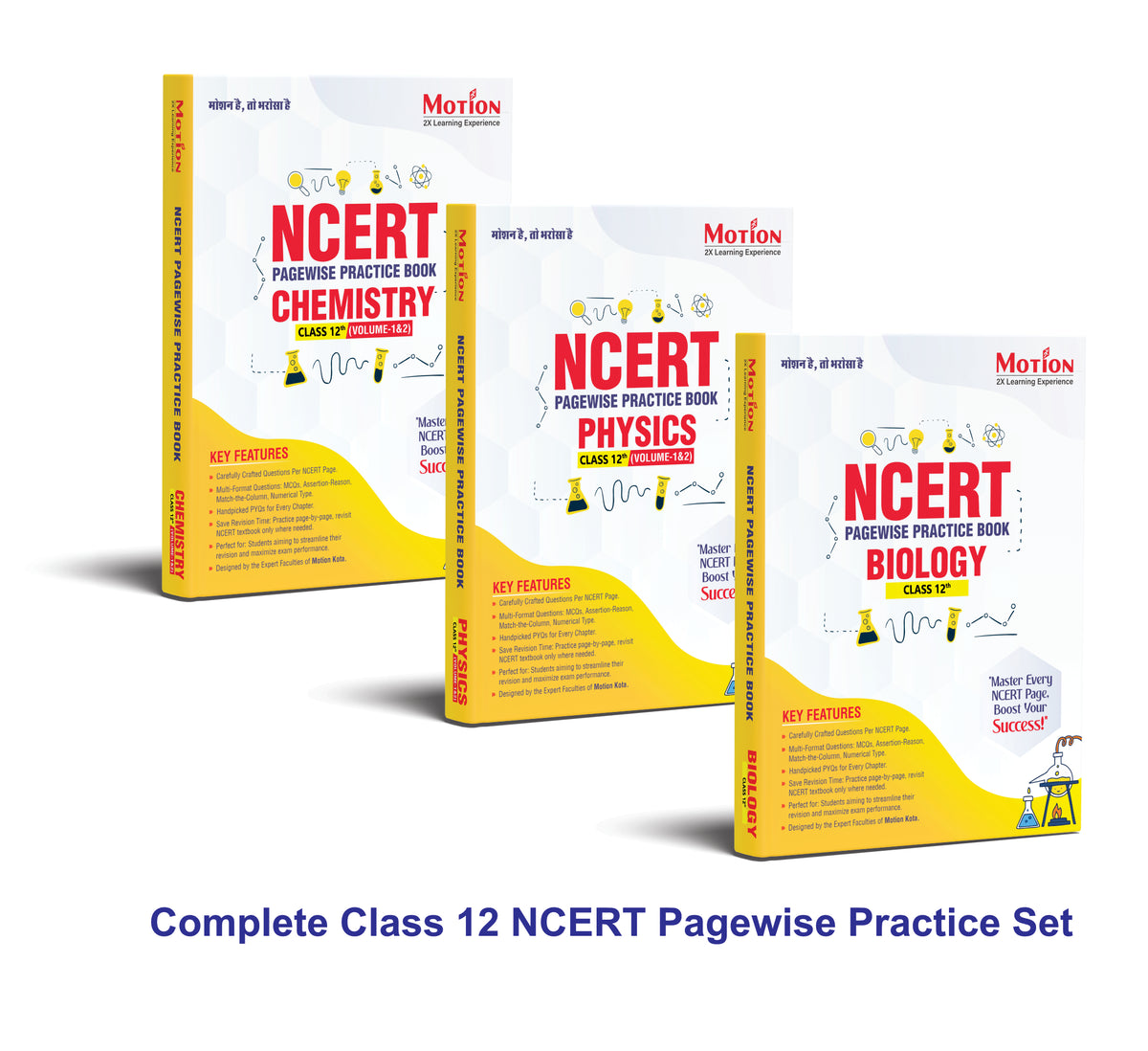 Motion NCERT Pagewise Practice Book Physics , Chemistry & Biology Class 12 for 2026-27 Exams | NCERT-Based Pagewise Questions, MCQs, Assertion-Reason, Match the Column, Chapterwise PYQs & Infographics | For NEET, JEE & CBSE Board Preparation