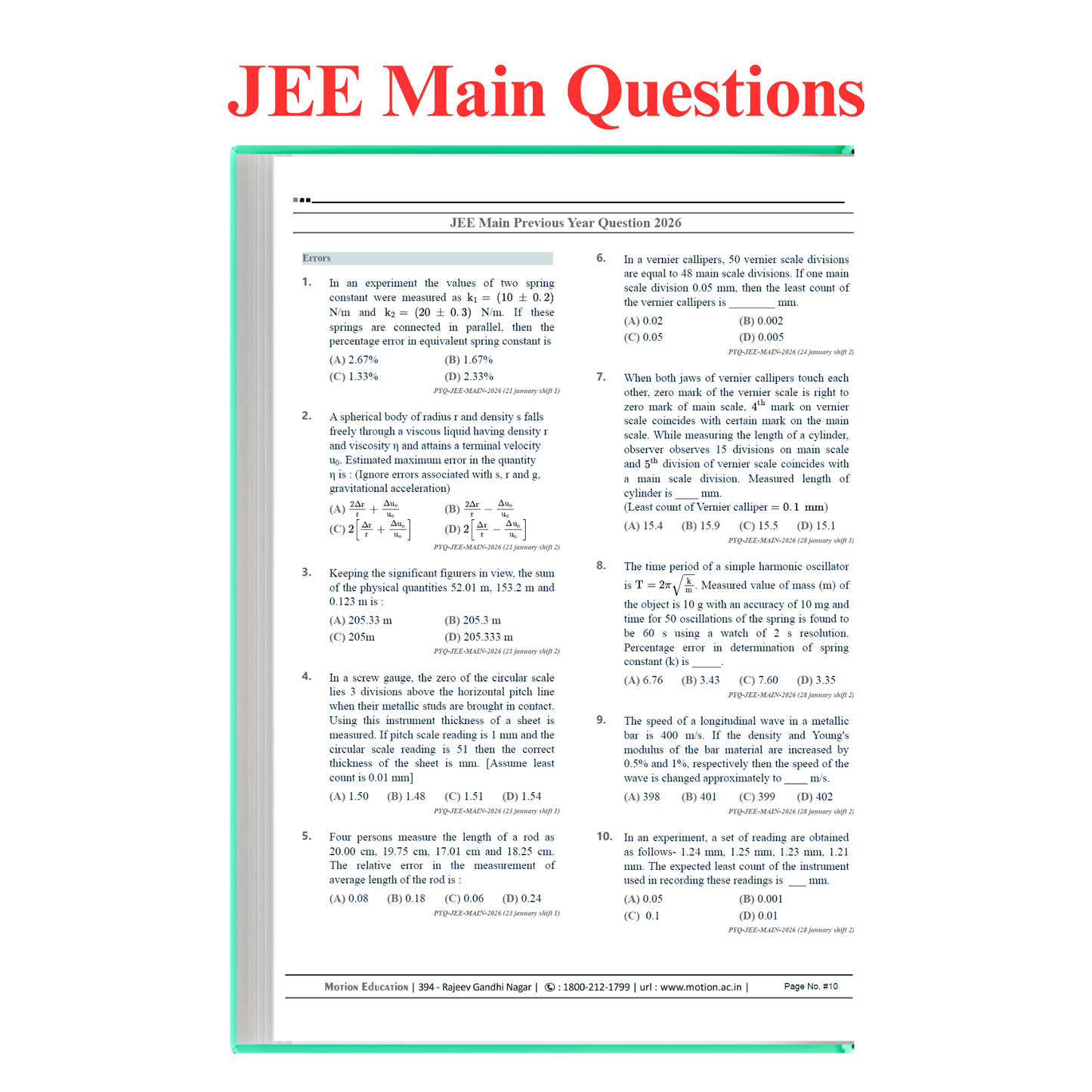 Chaperwise PYQs of JEE Main and Advanced 2026